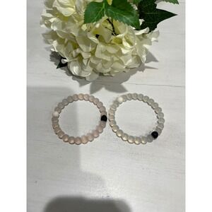 Lokai Classic Bracelet Set of 2 White Bead Silicone 6 inch Small
